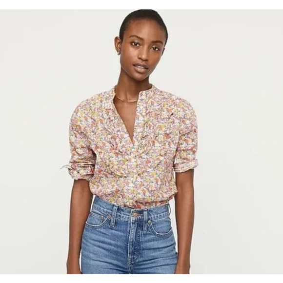 J. Crew Tops - NWT J.Crew Band-collar Ruffle-front shirt in Liberty® Libby Floral Small
